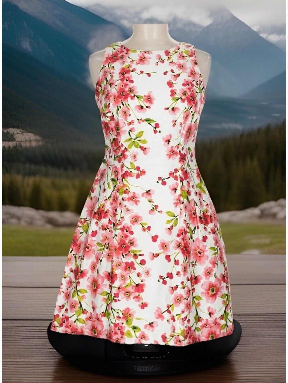 Ralph Lauren Womens Orange Spring Pink Floral Cotton Blend Fit Flare Dress Sz 10